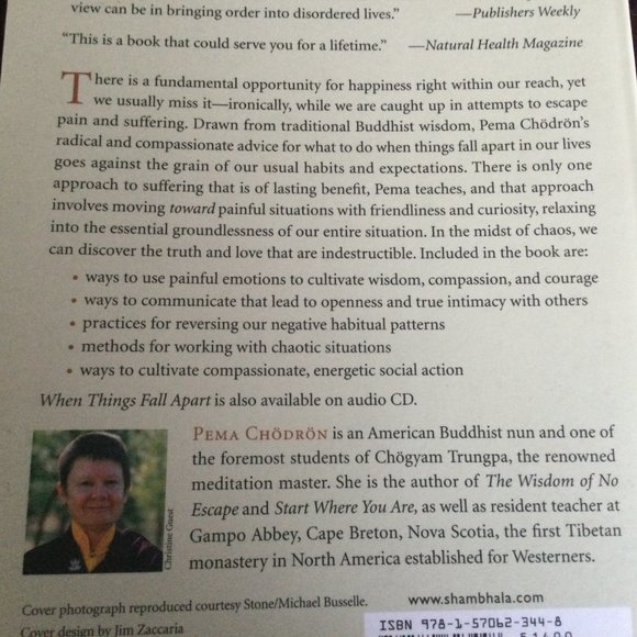 Pema Chodron When Things Fall Apart Paperback Buudhist - Picture 7 of 8